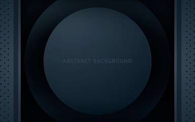 Dark abstract background with black overlap layers. Realistic texture with circle layer decoration.