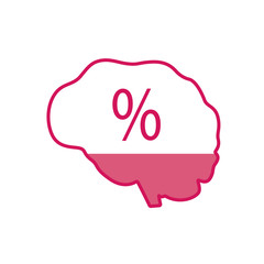 The brain of a man with a percent sign inside.Brain icon on a white isolated background.  Illustration.