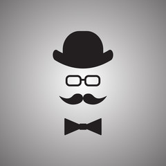  Silhouette of a male figure. Stylish icon. Business style. The form in the form of a hat, glasses, tie.Gentleman style.