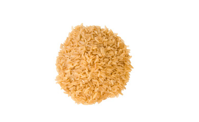 brown rice heap isolated on white background. nutrition. natural food ingredient.top view.