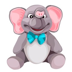 Soft plush grey elephant toy isolated on white background. Vector cartoon close-up illustration.
