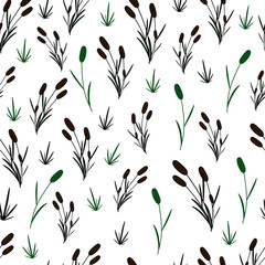 Reeds on an white background. Seamless pattern. Illustration.