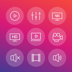 video player line icons set