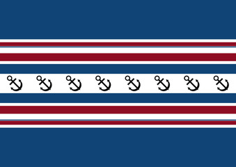 Background of red, white and blue stripes with an anchor. Blue banner with copy space.Illustration.