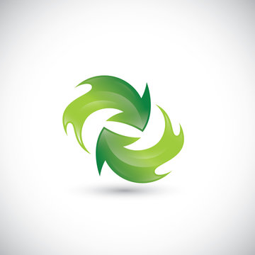 Recycle symbol, sign of two flame or fire arrows, refresh, reload, rotation, packaging logo