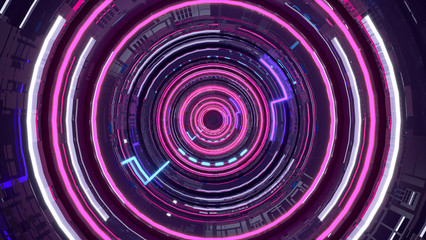 Abstract background, tunnel with reflections, neon lights. 3d rendering