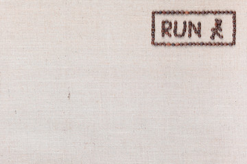 Run sign in rectangle on linea texture aligned top-right.