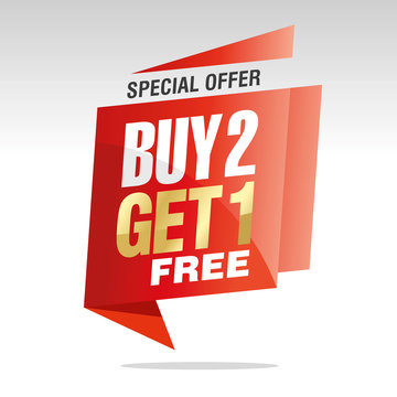 Buy 2 get 1 free speech bubble gold white red sticker icon