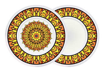 Set of Modern Geometric Ornament in Floral Style and round frame. Artdeco. Vector Illustration For Design