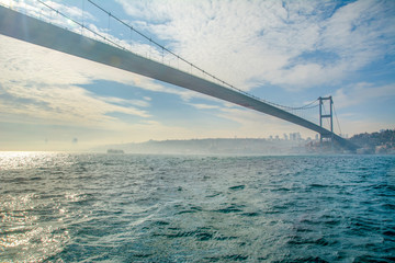 Istanbul Bosphorus Bridge at night. 15th July Martyrs Bridge. Istanbul / Turkey.