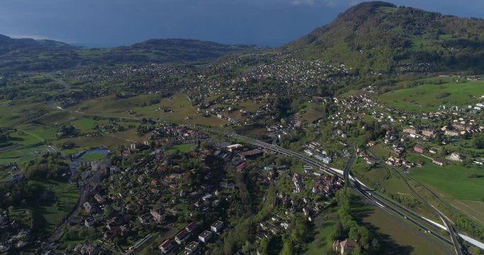 Montreux highway access after storm - Aerial 4K
