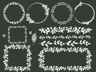Hand drawn leaves wreath set of design  　
