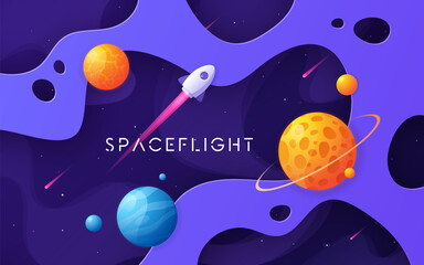 Colorful cartoon outer space background, design, banner, artwork. © rikkyal