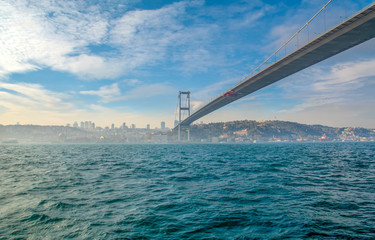 Istanbul Bosphorus Bridge at night. 15th July Martyrs Bridge. Istanbul / Turkey.