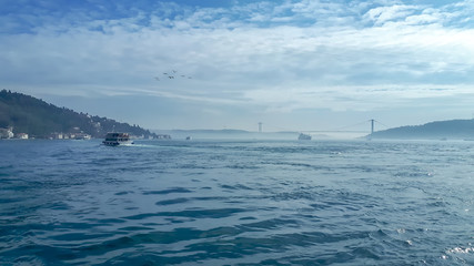 Istanbul Bosphorus Bridge at night. 15th July Martyrs Bridge. Istanbul / Turkey.