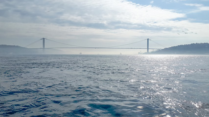 Fototapeta premium Istanbul Bosphorus Bridge at night. 15th July Martyrs Bridge. Istanbul / Turkey.