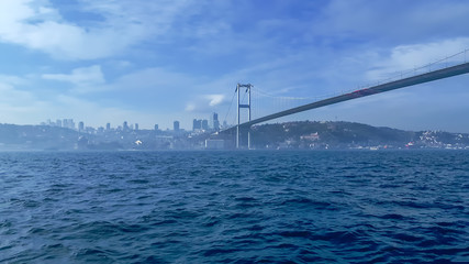 Istanbul Bosphorus Bridge at night. 15th July Martyrs Bridge. Istanbul / Turkey.