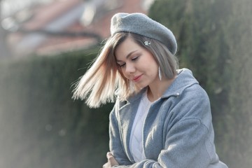 monochrome spring outfit portrait