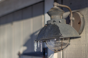 old light with icicles 