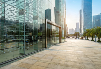 Plakat Panoramic skyline and buildings with empty concrete square floor in shenzhen,china