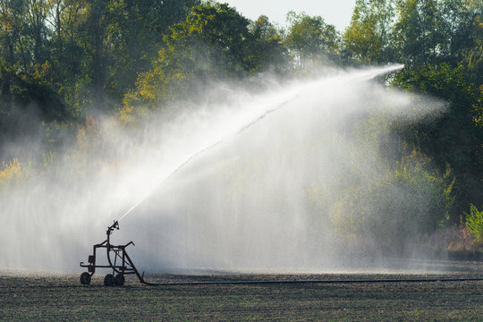 Irrigation system on field, Germany, Europe