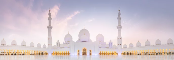 Schilderijen op glas Sheikh Zayed Grand Mosque tijdens zonsondergang, Abu-Dhabi, Verenigde Arabische Emiraten © boule1301