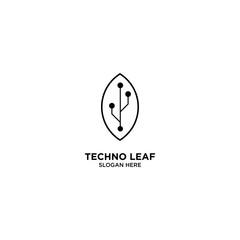 Techno Leaf logo template, vector illustration - Vector