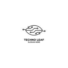 Techno Leaf logo template, vector illustration - Vector
