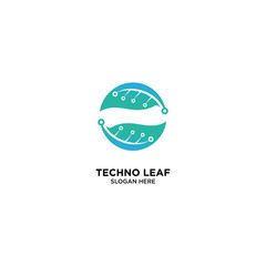 Techno Leaf logo template, vector illustration - Vector