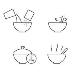 Cooking instruction for prepare cereal, oatmeal, flakes vector icons