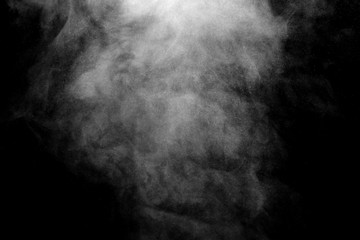 white smoke isolated, abstract powder, water spray on black background.
