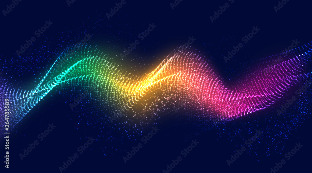 Poster dynamic abstract colorful liquid flow particles background. shining abstract particle flow backgroun