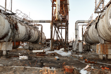 Old rusty oil separators, oil tanks