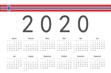 Norwegian 2020 year vector calendar