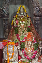 Close-up view of Indian Hindu goddess Durga statue in a temple
