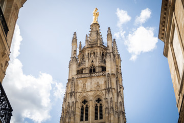 Fototapeta premium Close up on the Tower Pey Berland isolated in a blue spring sky