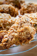 Close up of crispy fried chicken