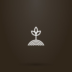 white sign on a black background. simple vector line art sign of a plant grown from a garden bed