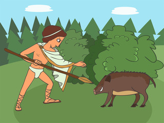 boar hunting in ancient world cartoon