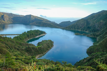 Naklejka na ściany i meble Azores, beautiful landscape of Lake of Fire Lagoa do Fogo in Sao Miguel Island, Azores 