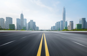 empty highway with cityscape and skyline of shenzhen,China.