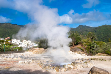 Caldeiras das Furnas, naturally boiling water (hot springs). Geothermal springs, Sao Miguel Island, Azores, Portugal