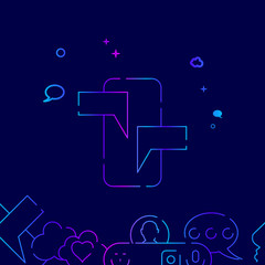 Mobile Chat Vector Line Icon, Illustration on a Dark Blue Background. Related Bottom Border