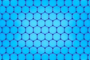 3d rendering.modern blue hexgonal relation structure mesh pattern wall design background.