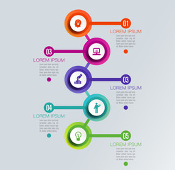 Timeline infographics design vector and business icons with 5 options.