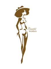 Beautiful woman. Vector female nude beauty in a hat silhouette. Can be used for the logo of a beauty salon, aesthetic medicine, other.