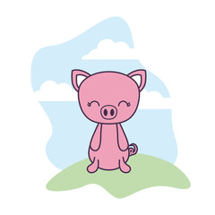 Obraz na płótnie Canvas cute piggy animal in landscape scene
