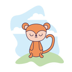 cute monkey animal in landscape scene