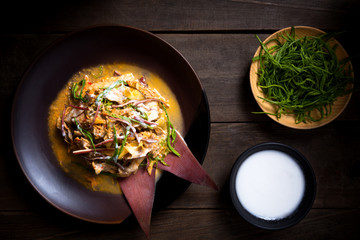 Thai spice banana leaves salad