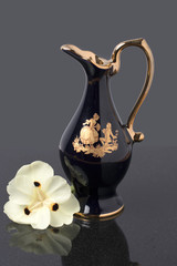 Cobalt Blue Pitcher Carafe Vase with Grey Background